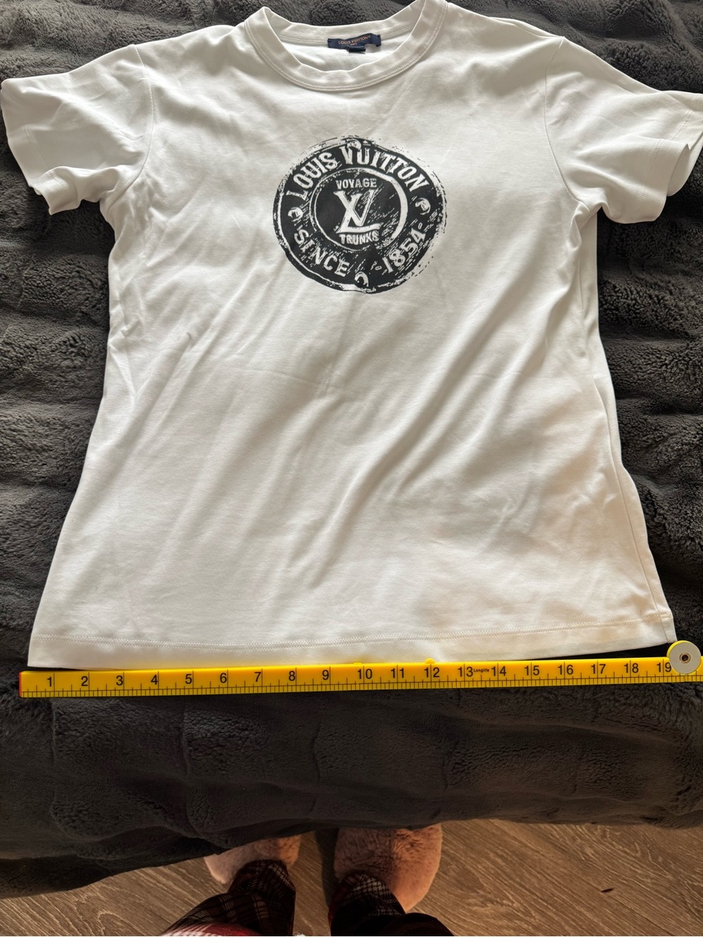 White Tee with Black Distressed Round Logo
